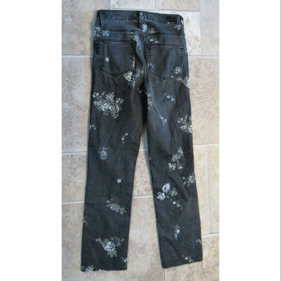 PAIGE Black Light Wash Hoxton Floral Print Straight Leg Jeans, Women's Size 24 - Picture 3 of 5